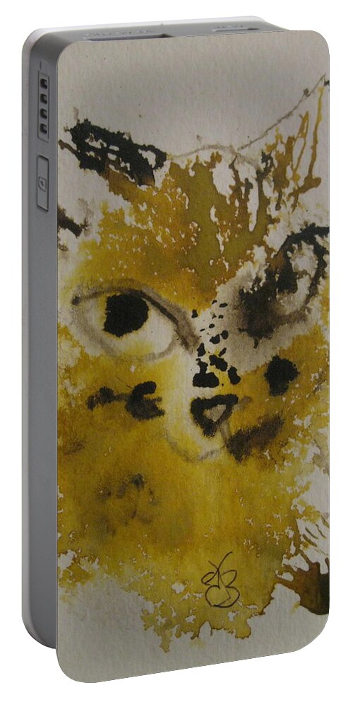 Yellow Portable Battery Charger featuring the drawing Yellow And Brown Cat by AJ Brown