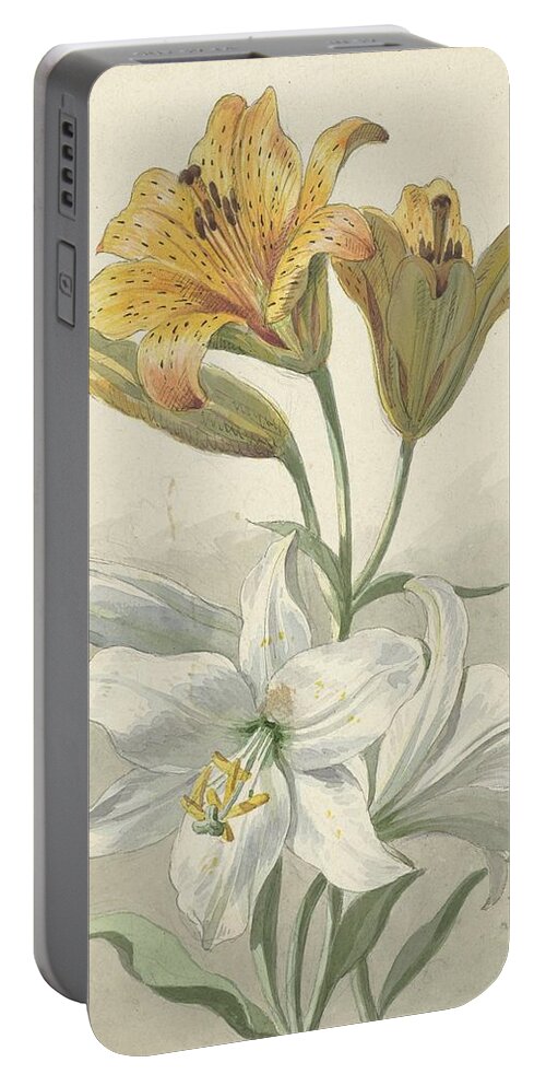 Yellow And White Lilies Portable Battery Charger featuring the painting Yellow and White Lilies by Willem van