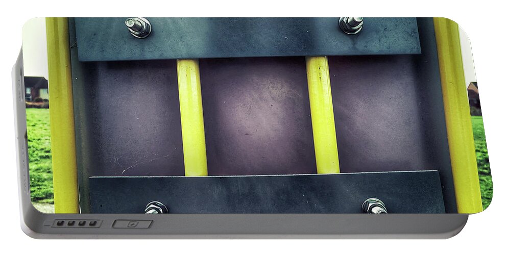 Abstract Portable Battery Charger featuring the photograph Yellow bars close up by Tom Gowanlock