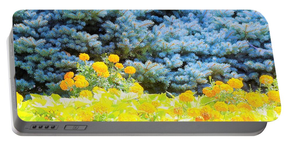 Trees Portable Battery Charger featuring the photograph Yellow, blue, orange by Merle Grenz