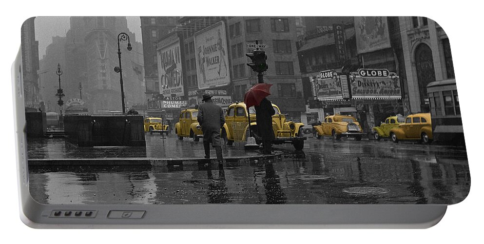 Times Square Portable Battery Charger featuring the photograph Yellow Cabs New York by Andrew Fare
