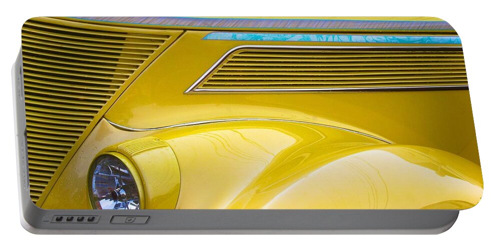  Portable Battery Charger featuring the photograph Yellow Classic Car Contours by Polly Castor