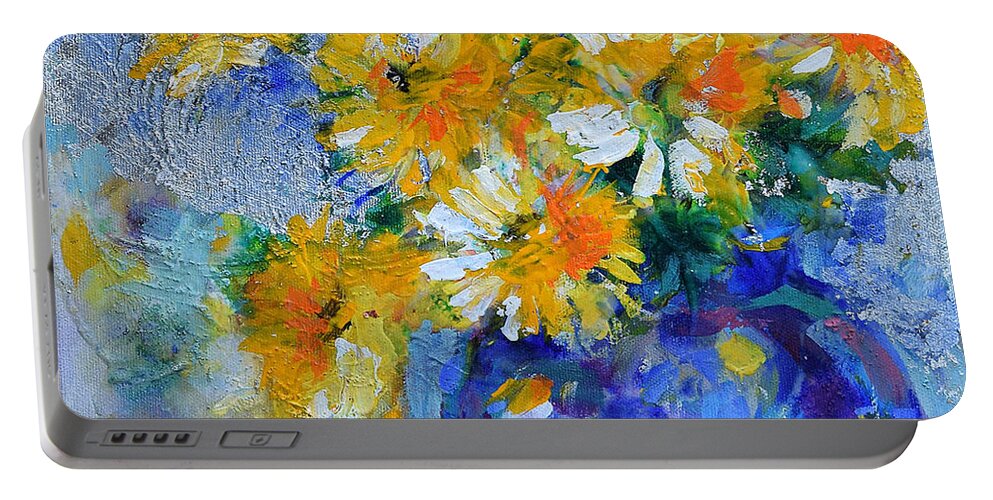  Portable Battery Charger featuring the painting Yellow Daisy by Jyotika Shroff