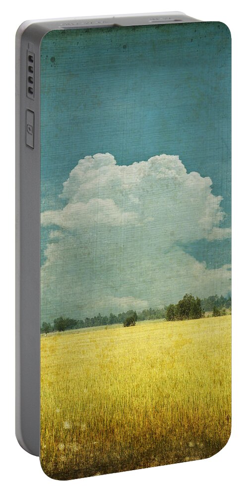 Abstract Portable Battery Charger featuring the photograph Yellow field on old grunge paper by Setsiri Silapasuwanchai