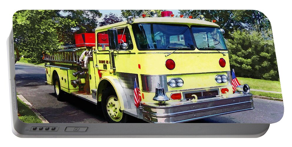 Fire Engine Portable Battery Charger featuring the photograph Yellow Fire Truck by Susan Savad