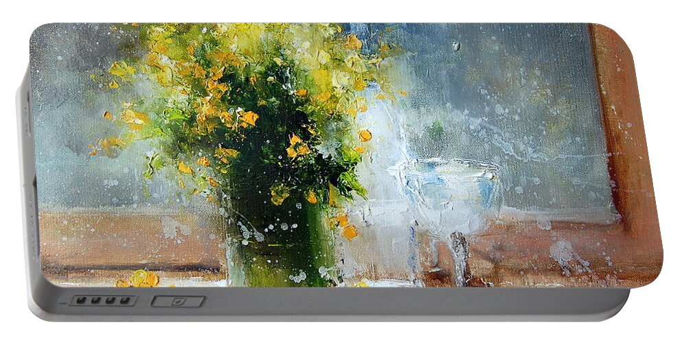 Russian Artists New Wave Portable Battery Charger featuring the painting Yellow Flowers by Igor Medvedev