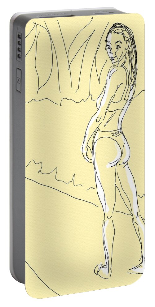 Figure Portable Battery Charger featuring the digital art Yellow Girl by Michael Kallstrom