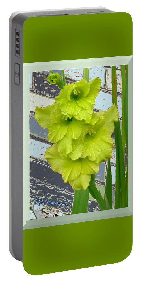 Flowers Portable Battery Charger featuring the pyrography Yellow Gladiolas by Elly Potamianos