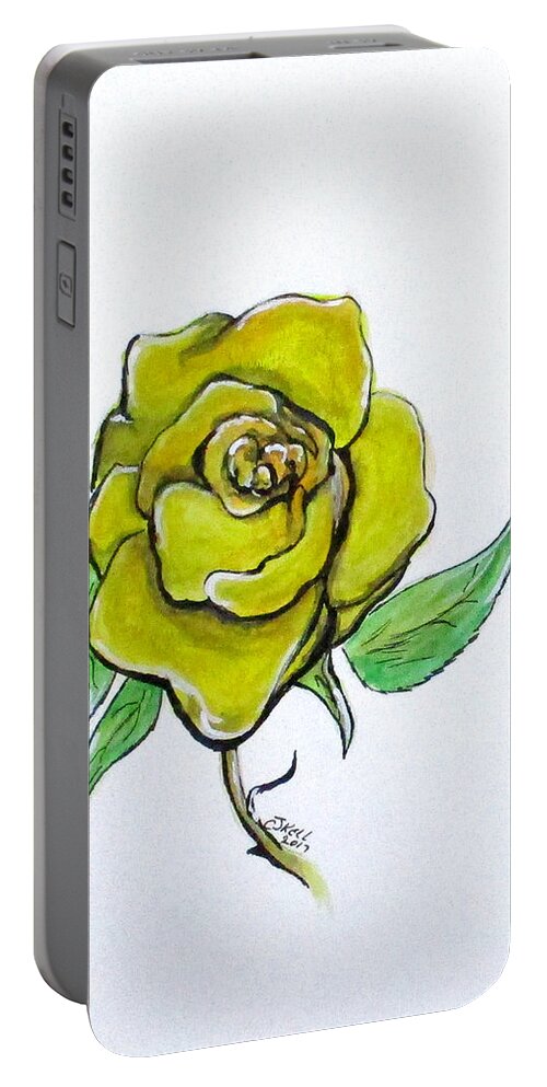 Flowers Portable Battery Charger featuring the painting Yellow-Green Rose by Clyde J Kell