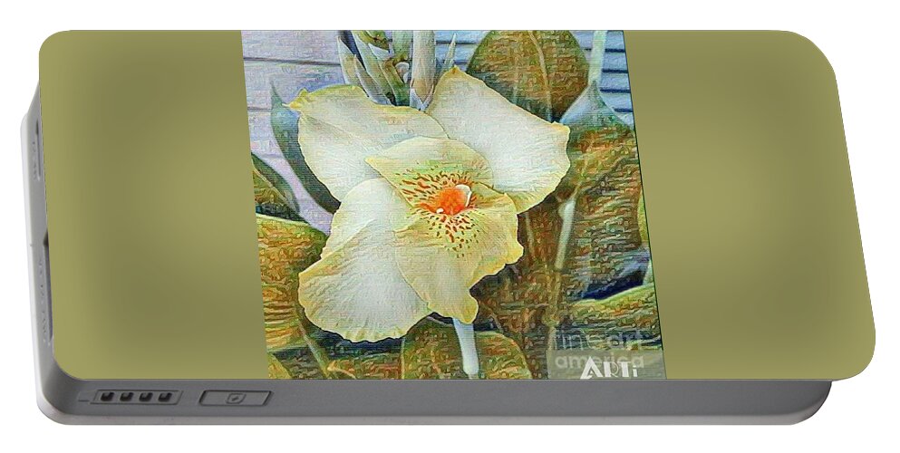 Lilly Portable Battery Charger featuring the mixed media Yellow lilly by Steven Wills