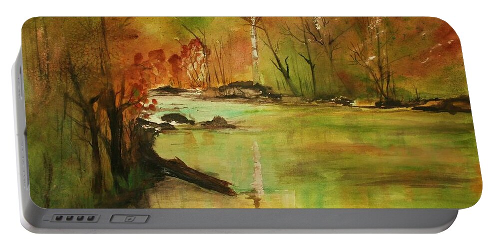 Landscape Paintings. Nature Portable Battery Charger featuring the painting Yellow Medicine river by Julie Lueders 