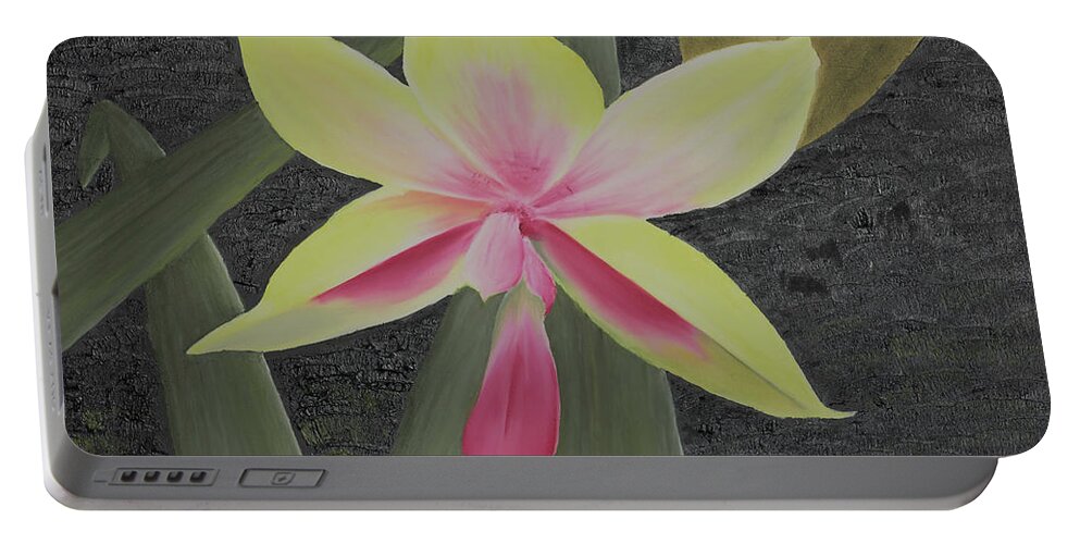Fine Art Portable Battery Charger featuring the painting Yellow Orchid by Stephen Daddona