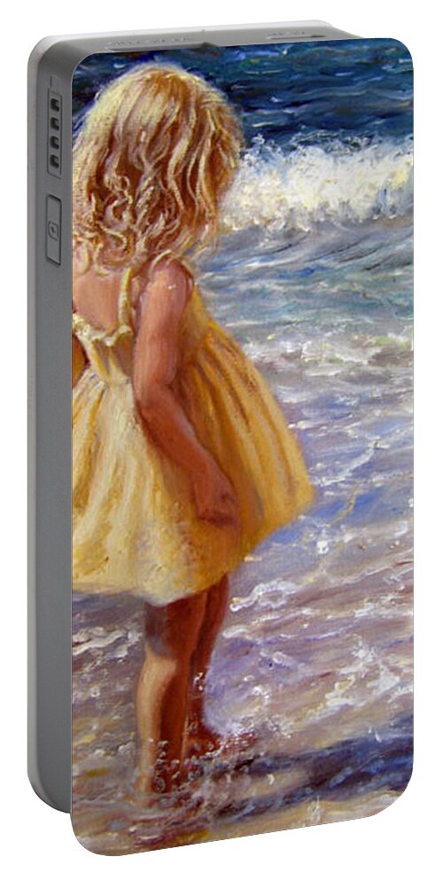 Yellow Dress Portable Battery Charger featuring the painting Yellow Sundress by Marie Witte