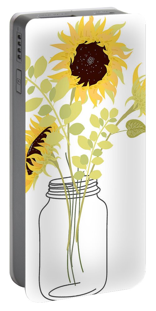 Sunflower With Seeds Portable Battery Charger featuring the mixed media Yellow Sunflowers in Jar Vase by Zalman Latzkovich