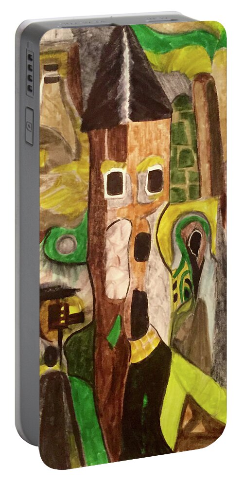 Abstract Portable Battery Charger featuring the drawing Yes its me i did it now leave me alone by Dennis Ellman