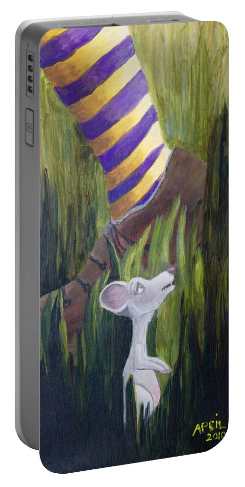 Mouse Portable Battery Charger featuring the painting Yikes Mouse by April Burton