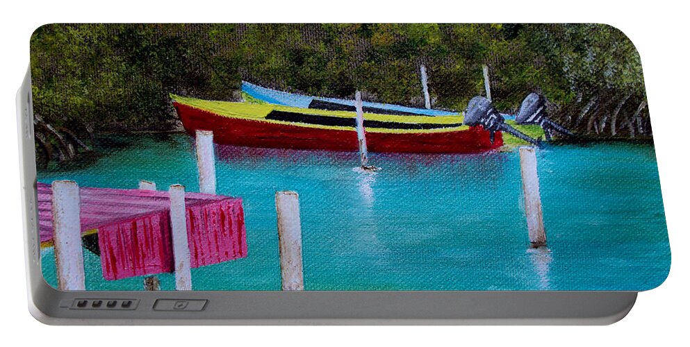 Beach Portable Battery Charger featuring the painting Yolas by Gloria E Barreto-Rodriguez