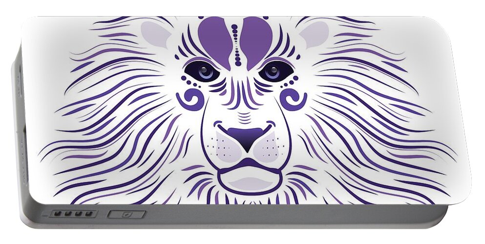 Abstract Portable Battery Charger featuring the digital art Yoni The Lion - Light by Serena King