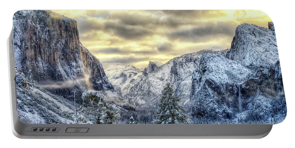 Winter Portable Battery Charger featuring the photograph Yosemite National Park Amazing Tunnel View Winter Beauty by Wayne Moran