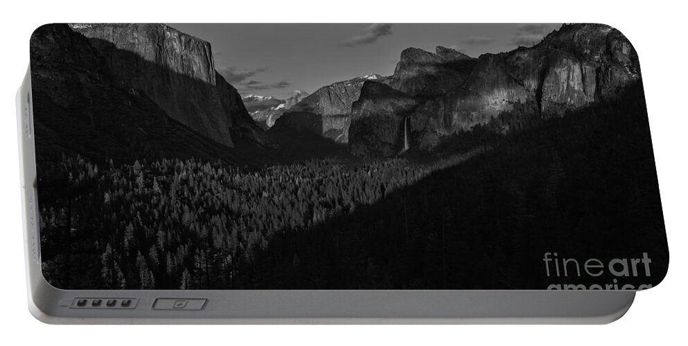Black And White Portable Battery Charger featuring the photograph Yosemite Tunnel View Black And White by Adam Jewell