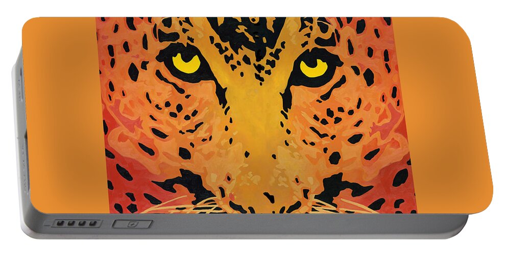 Leopard Portable Battery Charger featuring the painting You Are Being Watched by Cheryl Bowman
