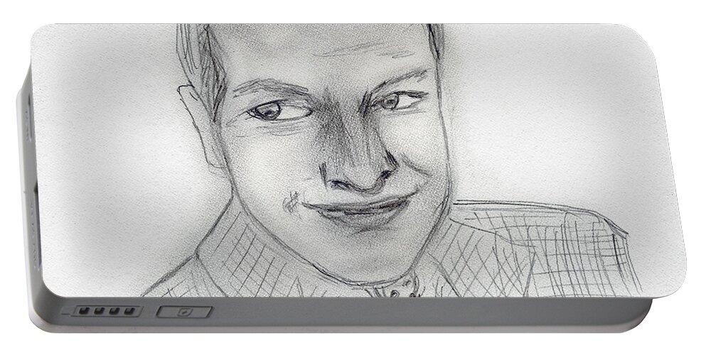 Bob Hope Portable Battery Charger featuring the drawing Young Bob Hope by Sonya Chalmers