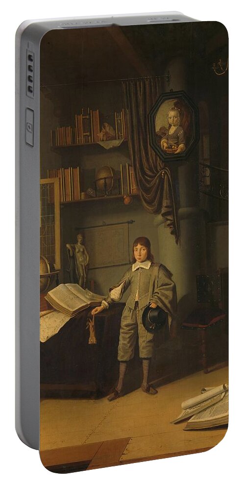 Young Man In A Study Portable Battery Charger featuring the painting Young Man in a Study by MotionAge Designs