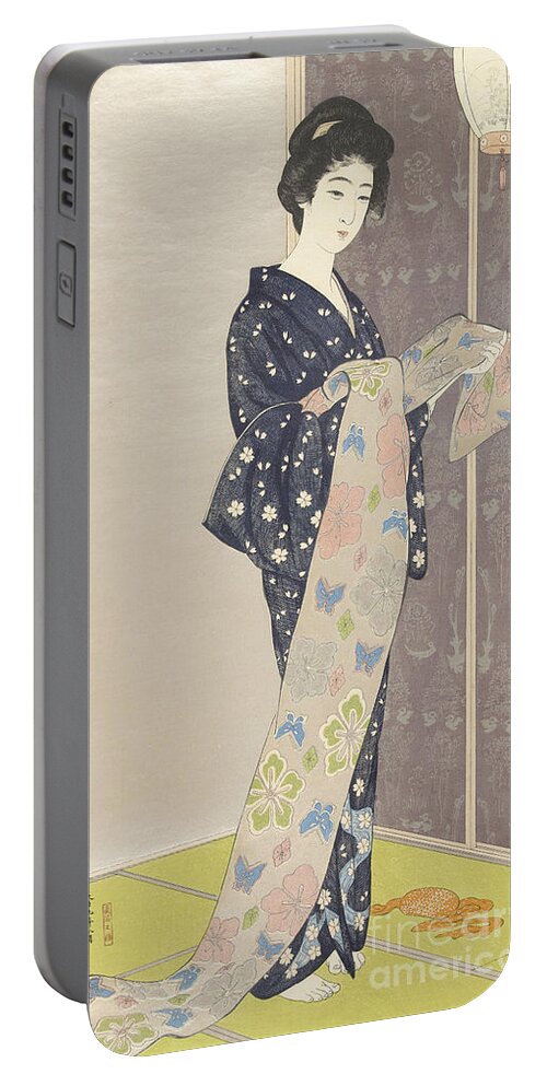 Young Woman In A Summer Kimono Portable Battery Charger featuring the painting Young woman in a summer kimono, 1920 by Goyo Hashiguchi