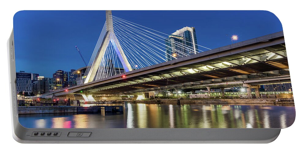 America Portable Battery Charger featuring the photograph Zakim Bridge and Charles River by Val Black Russian Tourchin