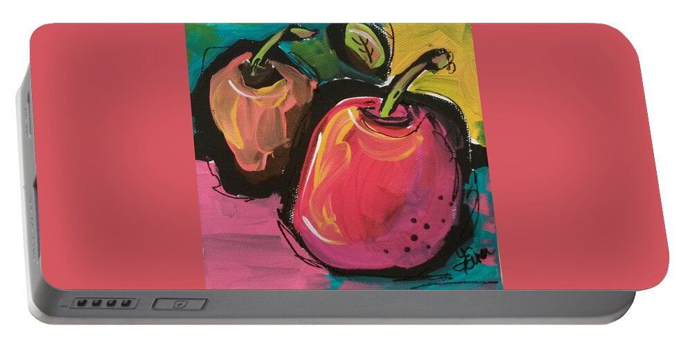 Apple Portable Battery Charger featuring the painting Zany Apples by Terri Einer