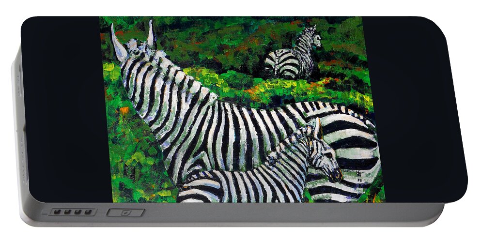 Nature Portable Battery Charger featuring the painting Zebra Family by Shirley Heyn