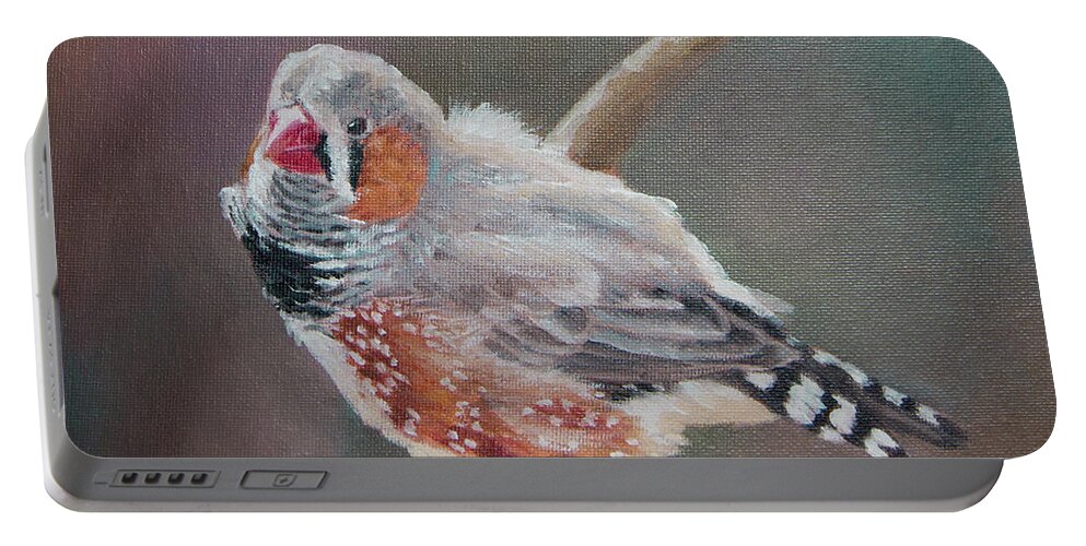 Finch Portable Battery Charger featuring the painting Zebra Finch by Kirsty Rebecca