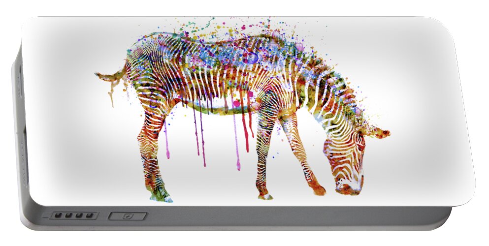 Zebra Portable Battery Charger featuring the painting Zebra watercolor painting by Marian Voicu