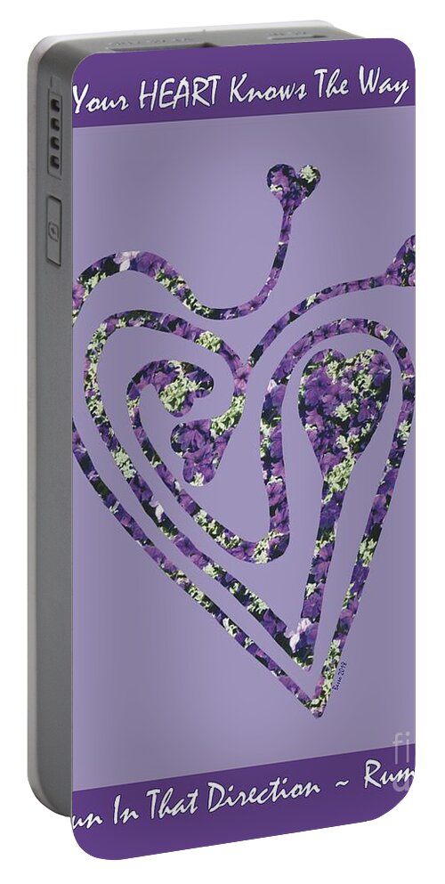 Heart Portable Battery Charger featuring the photograph Zen Heart Labyrinth Floral by Mars Besso