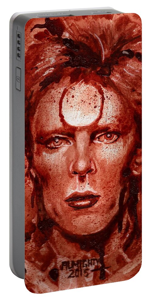 David Bowie Portable Battery Charger featuring the painting Ziggy Stardust / David Bowie by Ryan Almighty