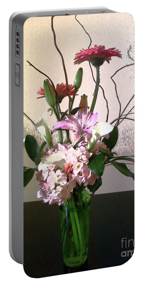 Flowers Portable Battery Charger featuring the digital art Zinnia and Lily by Karen Francis