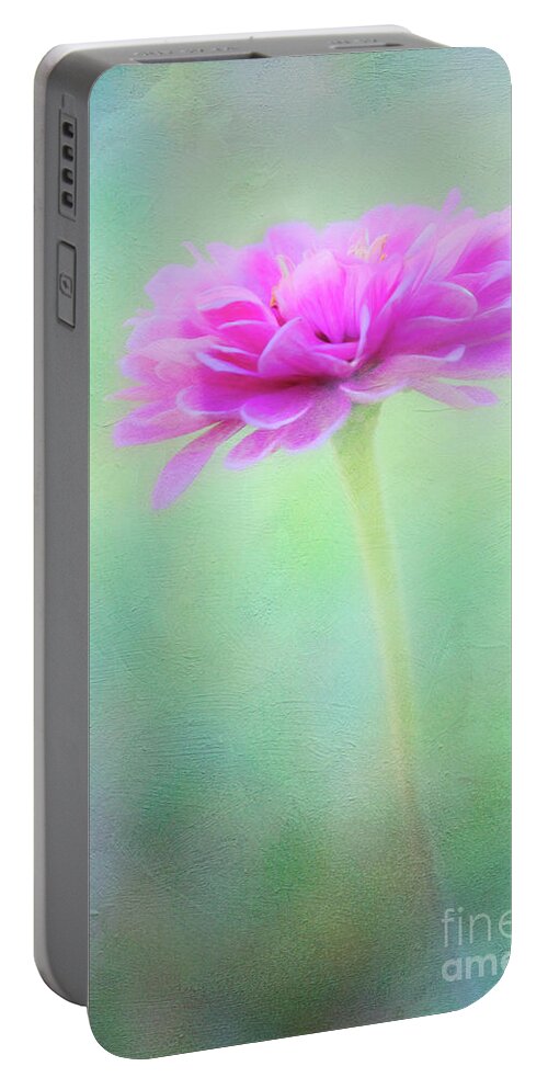 Zinnia Portable Battery Charger featuring the photograph Painted Pink Zinnia by Anita Pollak