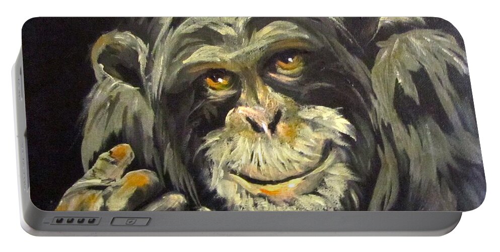 Chimp Portable Battery Charger featuring the painting Zippy by Barbara O'Toole