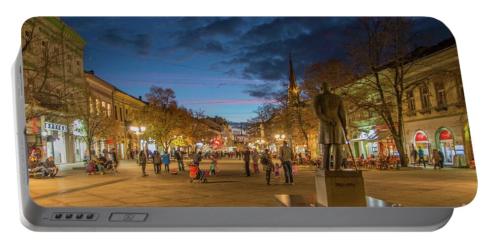 Art Photography Portable Battery Charger featuring the photograph Zmaj Jovina street in moonlight by Jivko Nakev