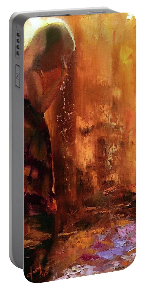  Portable Battery Charger featuring the painting Zoe in the Mist by Josef Kelly