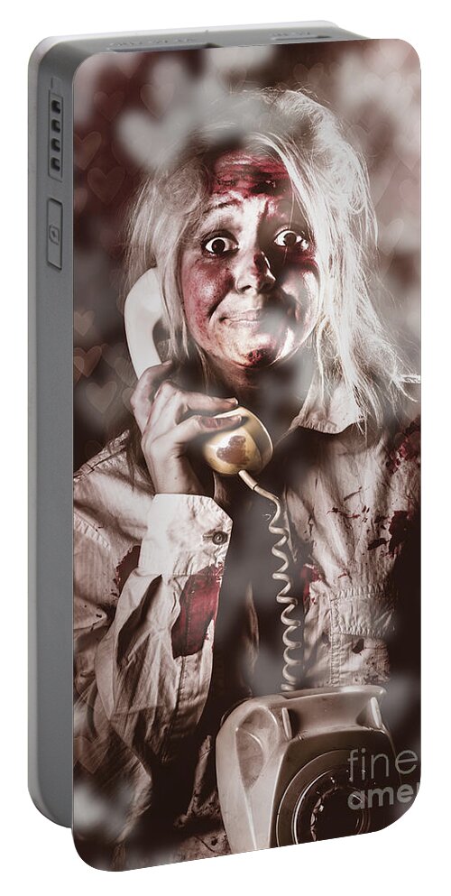 Love Portable Battery Charger featuring the photograph Zombie girl making phone call to dead valentine by Jorgo Photography