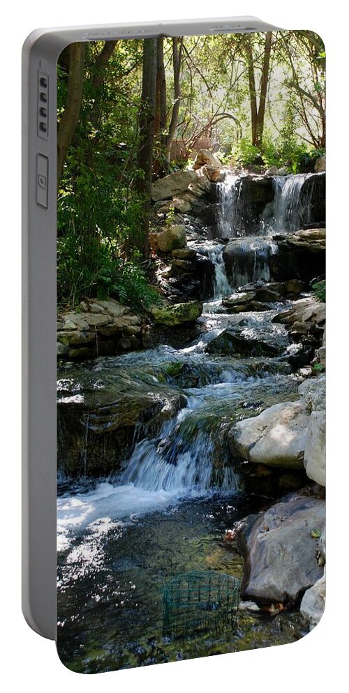 Ft. Worth Portable Battery Charger featuring the photograph Zoo Waterfall by Kenny Glover