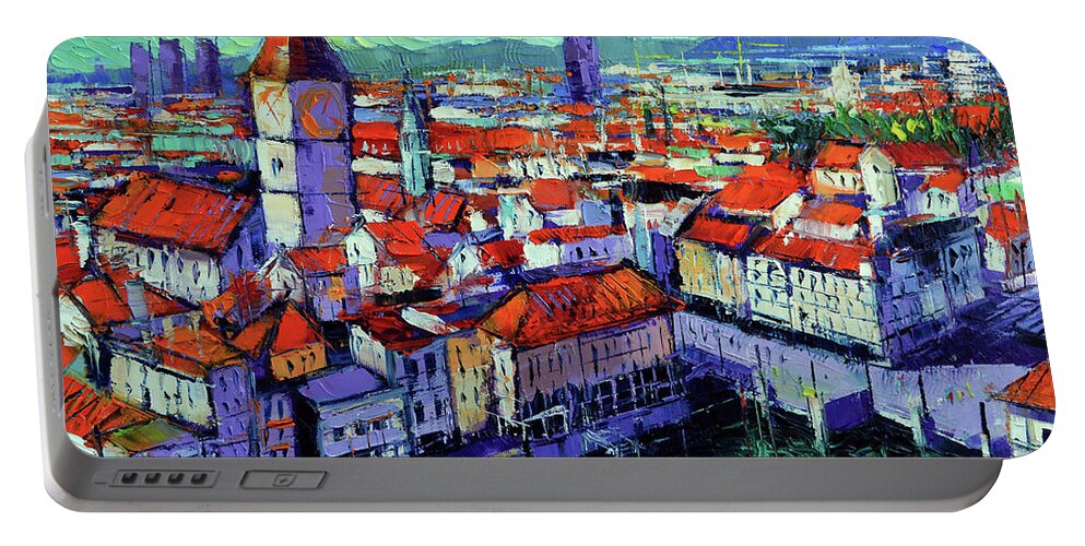 Zurich View Portable Battery Charger featuring the painting Zurich View by Mona Edulesco