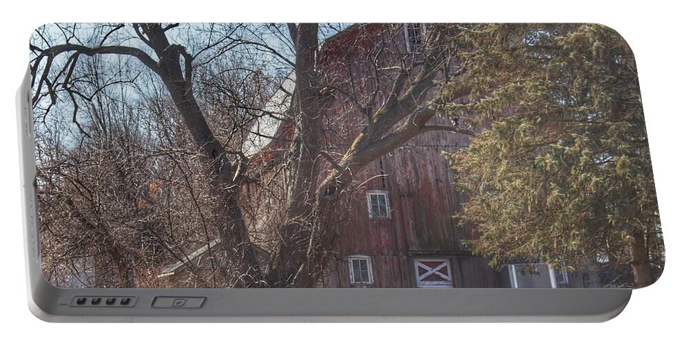 Barn Portable Battery Charger featuring the photograph 0256 - Lakeville Roads Hidden Red by Sheryl L Sutter