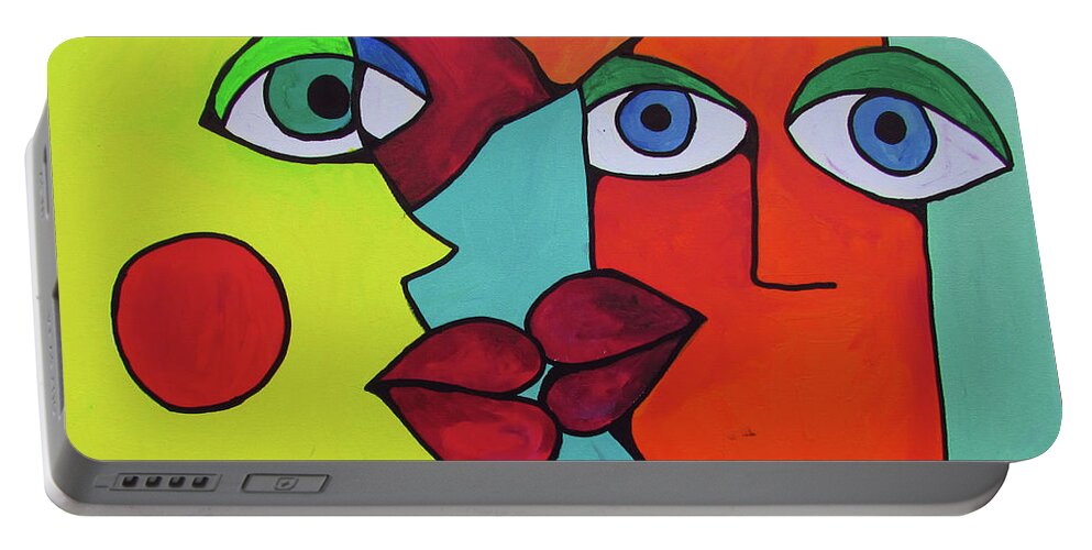 Kissing Portable Battery Charger featuring the painting Abstract Kissing by Patricia Piotrak