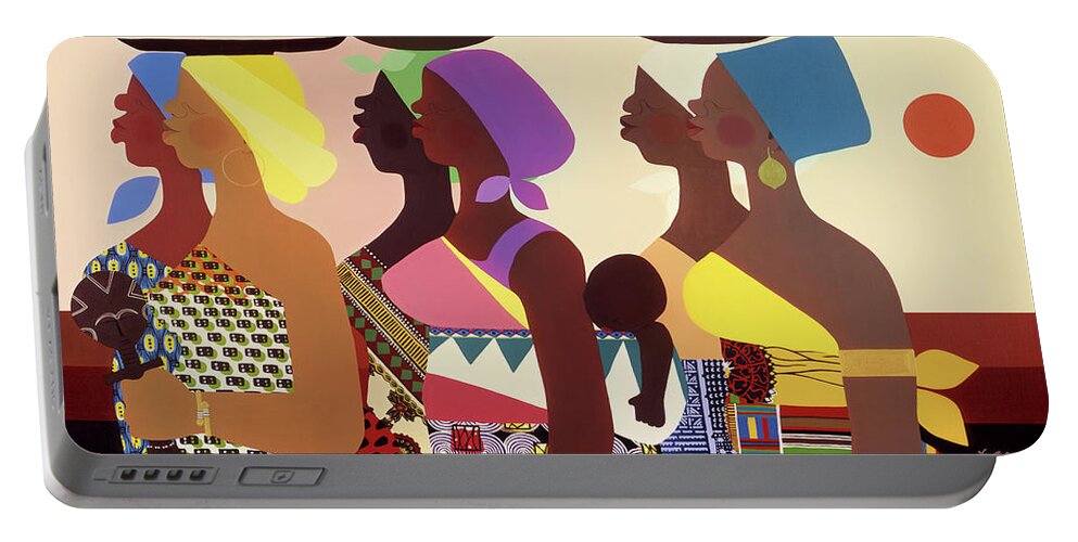 Figurative Portable Battery Charger featuring the painting African Women by Varnette Honeywood
