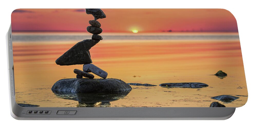 Meditation Zen Yoga Mindfulness Stones Nature Land Art Balancing Sweden Portable Battery Charger featuring the photograph Balancing art #6-2 by Pontus Jansson