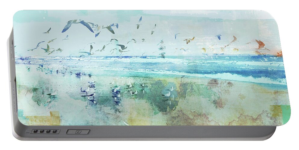 Beach Portable Battery Charger featuring the painting Beach Day Birds by Dan Meneely