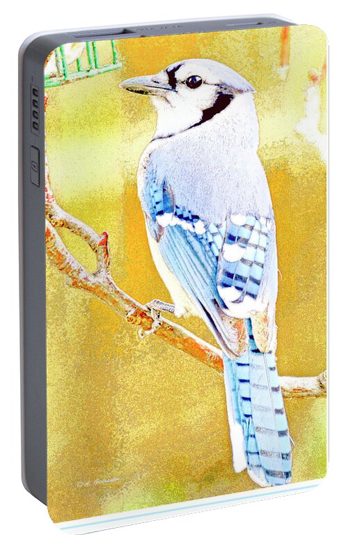 Taxonomy Portable Battery Charger featuring the digital art Blue Jay, Animal Portrait #1 by A Macarthur Gurmankin