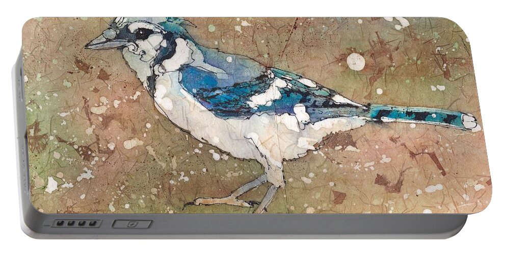 Bird Portable Battery Charger featuring the painting Blue Jay #1 by Ruth Kamenev
